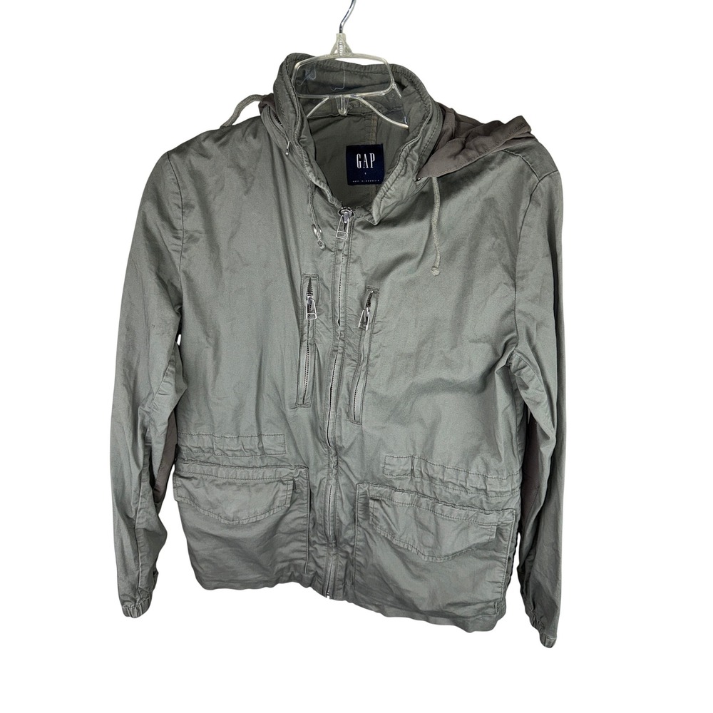 Gap Mens Utility Jacket Small Olive Green Hooded Field Coat